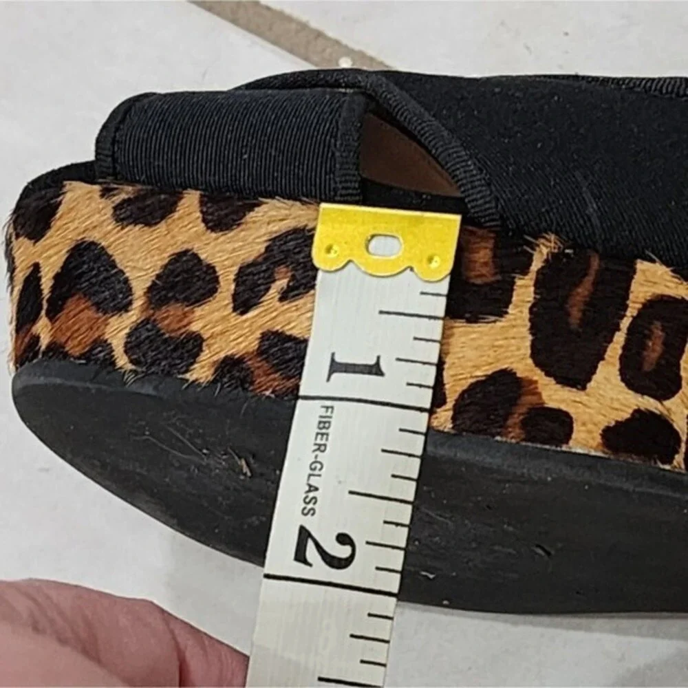 Tory Burch Black Criss Cross Leopard Print Wedge Platform Heels Sandals 9.5‎
